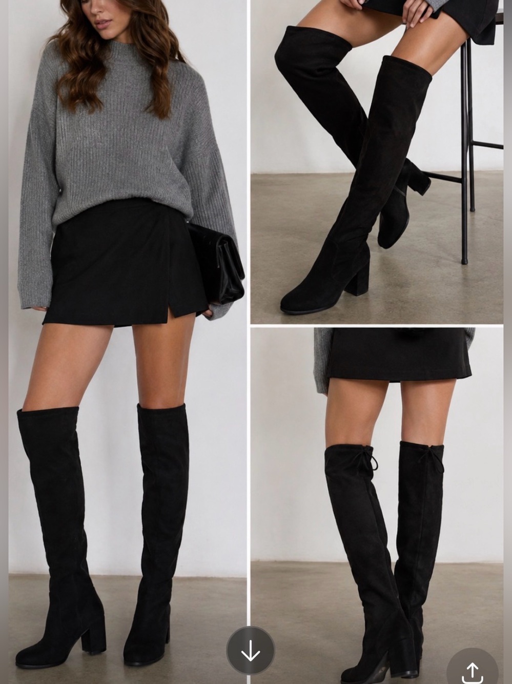 H&M Black Over-the-Knee Suede Boots HEELS size 8